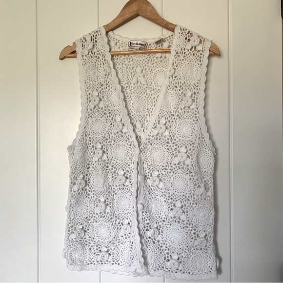 Bechamel Hand Knit Crochet Ramie Sleeveless Cardigan Vest - Picture 1 of 7